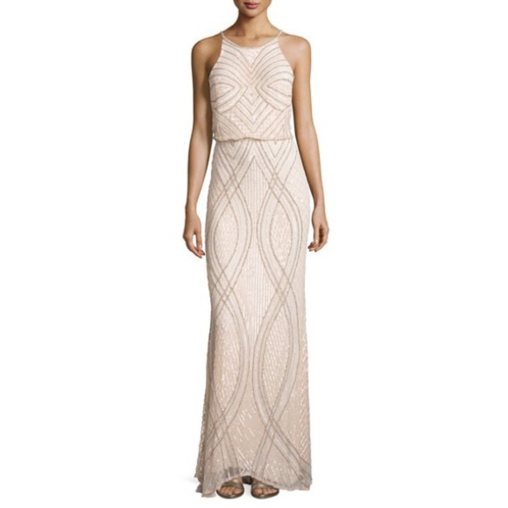 Mikael Aghal beaded gown in blush